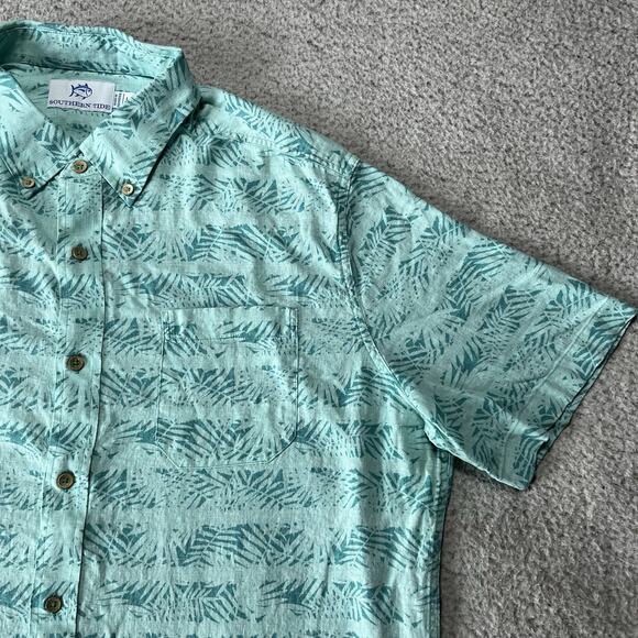 Southern Tide Shirt Mens Large Floral Hawaiian Linen Short Sleeve Button Down - Picture 8 of 11